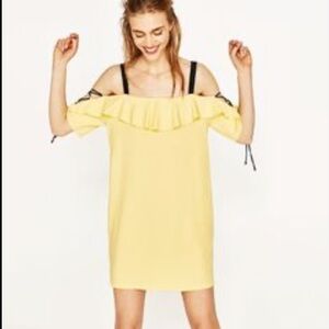 Zara Baby Yellow Cold Shoulder  Ruffles Lace zip Sleeves Dress